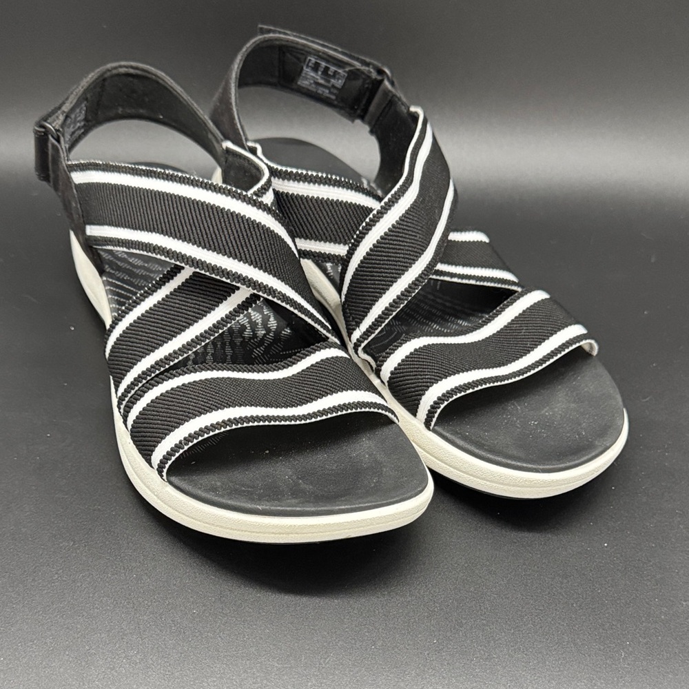 Clarks Cloudsteppers Black/White Sandals Sz 12
